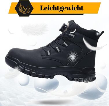 Черевики безпеки чоловічі/жіночі, водонепроникні робочі черевики, високі, з металевим підноском, антиковзаючі, легкі, чорні, з поворотним замикачем, 43 EU