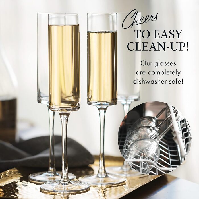 Набір келихів для шампанського, 4 шт. – Сучасний та елегантний дизайн, ідеально підходить для жінок та чоловіків, весілля, ювілеї, Різдва, дня народження – об'єм 170 мл, виготовлені з кришталю преміум-якості