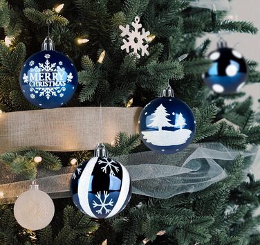 30 шт. ялинкові кулі Діаметр 6 см, пластик, темно-синій та білий колір, для прикраси ялинки на Новий Рік