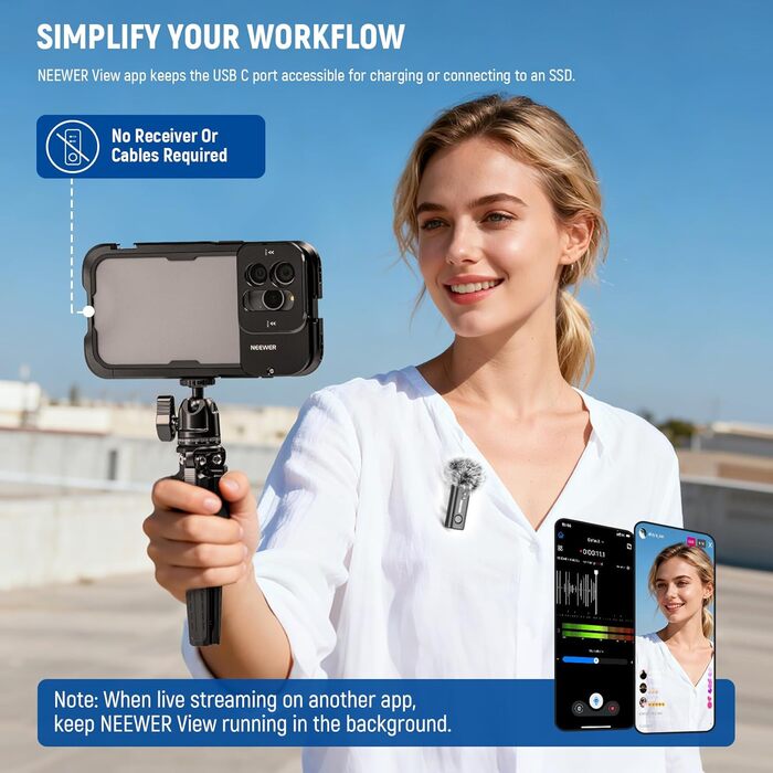 NEEWER Бездротовий петличний мікрофон KM23B: 48kHz/24Bit, 8 годин роботи, шумозаглушення, USB-C, сумісний з DJI, Insta360, iPhone, Android, PC