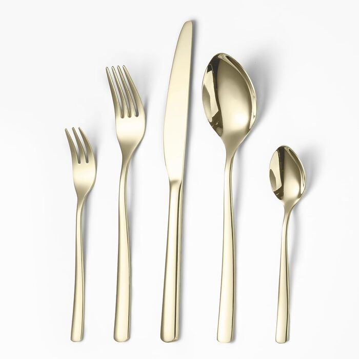 Champagne cutlery set, 30 pieces, shiny champagne-colored cutlery for 6 people, made of high-quality stainless steel, including knives, forks, and spoons, suitable for kitchens, hotels, and restaurants, dishwasher safe.