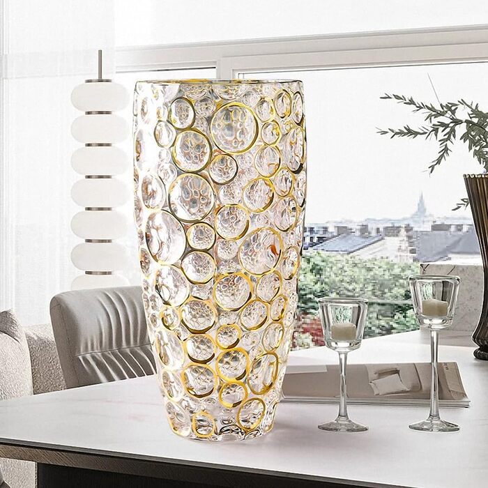 Кришталева ваза ручної роботи з золотим декором, 30 см - сучасний дизайн для дому