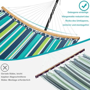 Yaheetech Гамак з каркасом та подушкою XXL, двомісний, до 216 кг, для 2-3 осіб, регульований, для вулиці та дому, зелена смуга