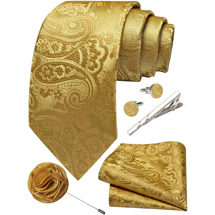 Набір краваток для чоловіків: краватка, кишеньковий хустинка, краваткова затискач, затискач для краватки, набір 5 шт. (золотий)