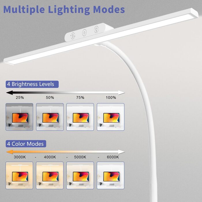 LED Desk Lamp with Adjustable Brightness - 1200 Lumens, Dual Head, Clamp-On for Home Office, Eye Protection, Gooseneck Design, 5 Color Temperature Settings, Metal Base
