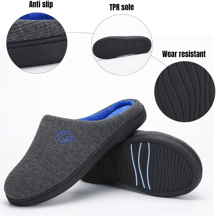 Тапочки Mishansha для дому чоловічі та жіночі зимові, з піною Memory Foam, розмір 36-47, сірі