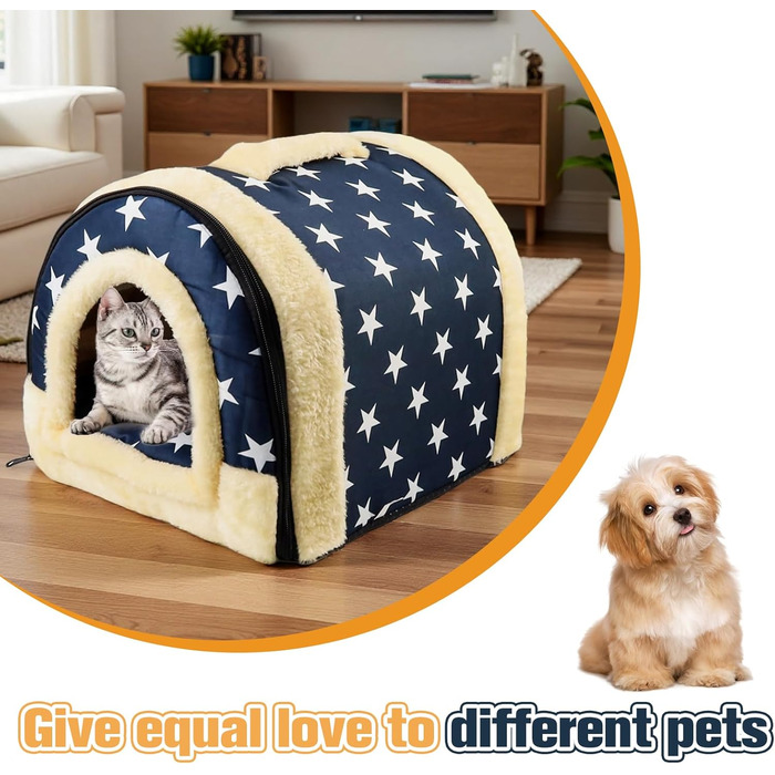 Кіт Хаус Індор, Тепле Гніздо-Печера для Кітів, 2-в-1, Ліжко-Печера для Кітів та Маленьких Собак з Знімним Подушечкою, Прати, 37x32x30 см