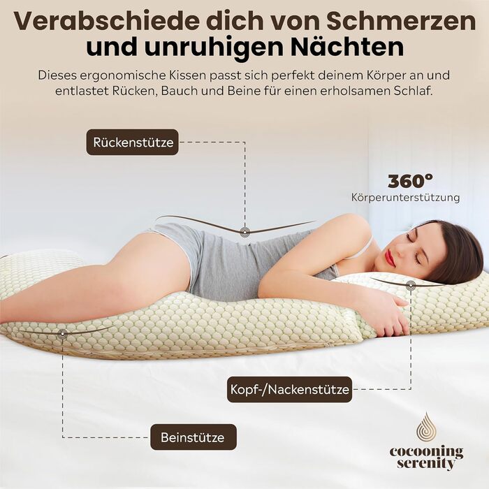 Подушка для вагітних Cocooning Serenity 360° - ергономічна, для сну на боці, знімний чохол