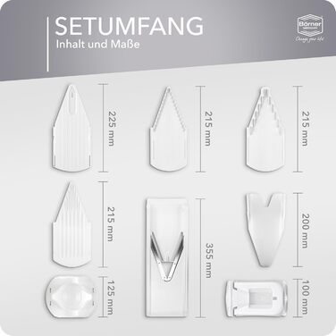 Набір овочерізів Börner V3 (Profi Set) – багатофункціональний овочевий слайсер для нарізки скибочками, жульєном, кубиками • Регульований V-різак • Нержавіюча сталь V-лезо • Набір овочевих слайсерів • Колір: Білий, Profi Set Білий