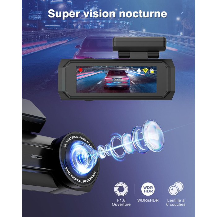 Відеореєстратор Chortau 4K+1080P з WiFi, 64GB, паркувальний режим, Super Night Vision, WDR, 170° та G-Sensor, чорний