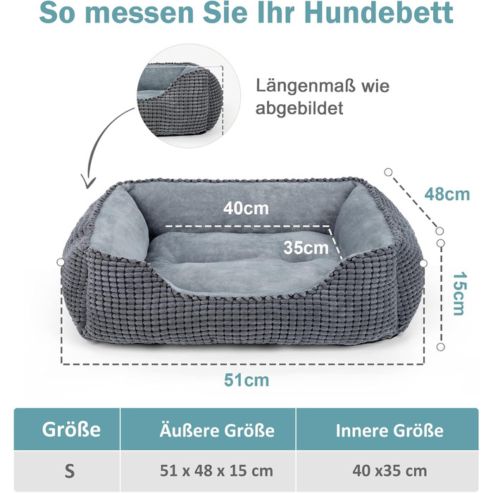 JOEJOY Dog Bed, Medium Dogs, Washable Dog Basket, Fluffy, Non-Slip Plush Dog Bed, 63x53x20cm, Dog Beds for Small and Medium Dogs and Cats (L 51 x W 48 x H 15 cm, Grey)