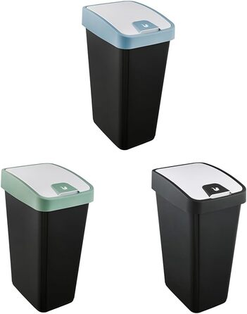 Контейнер для сміття Keeeper Premium з кришкою-відкидним механізмом, Soft Touch, Magne, сірий графіт (3 x 45 л, блакитний Nordic + зелений Nordic + сірий графіт)