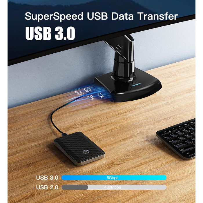 Кріплення для монітора HUANUO, 13-49 дюймів, регульований, підтримує 2-12 кг, з USB, VESA 75/100 мм