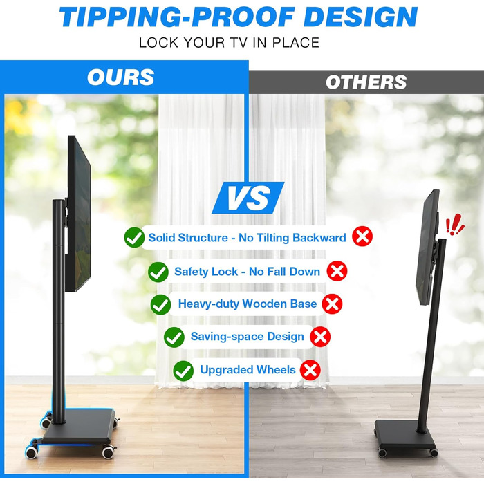 Мобільна підставка для телевізора з поличкою 27-60 дюймів, чорна. Регульована висота, поворотний механізм, VESA 400x400, до 40 кг