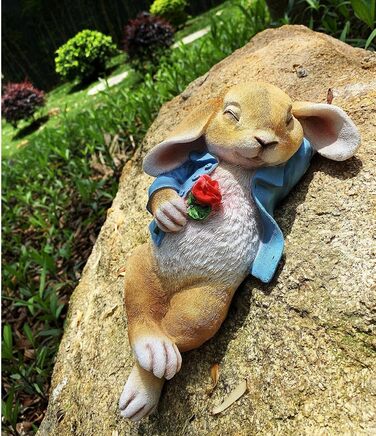 iRonrain Garden Statues Rabbits, Fantasy Bunny Outdoor Art Décor Animal Figures Ornament for Thanksgiving Day, Christmas Statue Decorations for Garden Yard Lawn Indoor Sculpture (Blue)