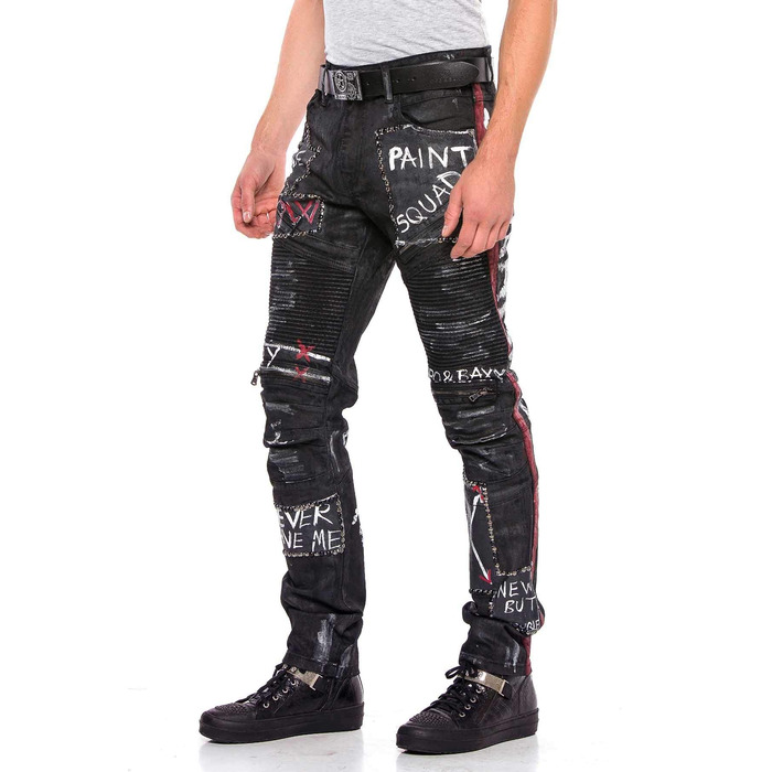Чоловічі джинси Cipo & Baxx Straight Fit Denim Rockig Design Ripped Biker W38 L32 Чорні