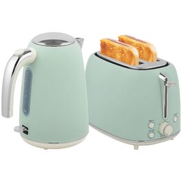 Набір чайник та тостер HOMCOM з нержавіючої сталі, 2200 Вт, 1.7 л, 2-слотовий тостер, 7 рівнів підсмажування, швидкий нагрів, термостат Strix, фільтр від накипу та піддон для крихт, зелений
