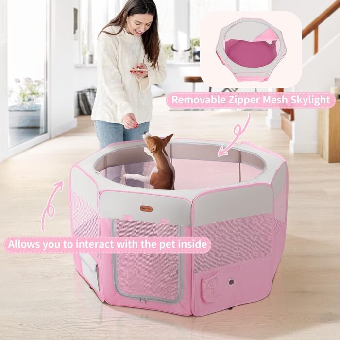 Клітка для собак та котів, переносний вольєр, складаний дорожній вольєр, вольєр для цуценят, вольєр для маленьких котів, рожевий колір, розмір M