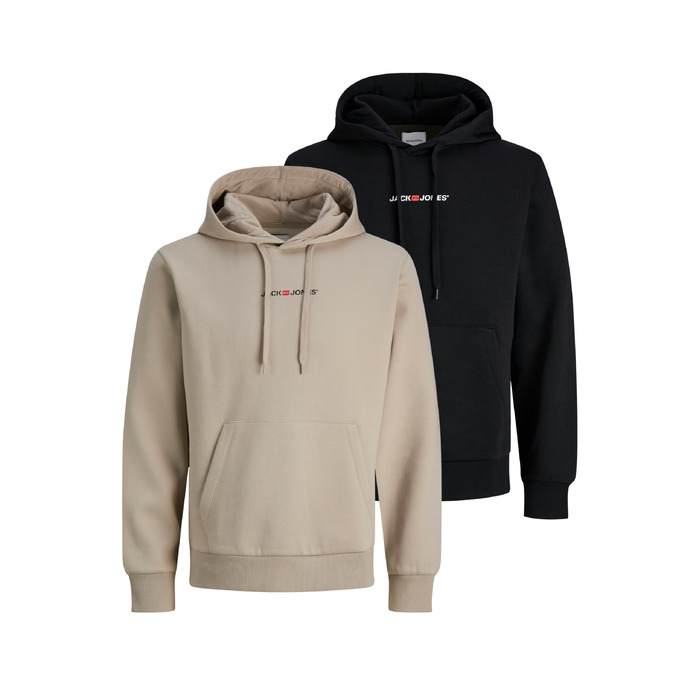 Набір чоловічих худі JACK & JONES (2 шт.) — бавовняний світшот з каптуром, вуличний одяг для відпочинку, кольори: чорний, темно-зелений/бежевий, розмір M