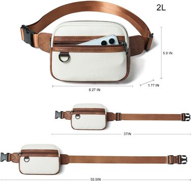 Жіноча та чоловіча поясна сумка, 2 л, веганська шкіра, коричнева, 8 дюймів. Ідеальна для подорожей, піших прогулянок та бігу.