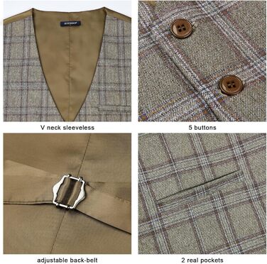 Чоловіча жилетка HISDERN в клітинку, класична, з бавовни, для весілля, в стилі 'Hahnentritt', під костюм (3XL, сірий/коричневий)