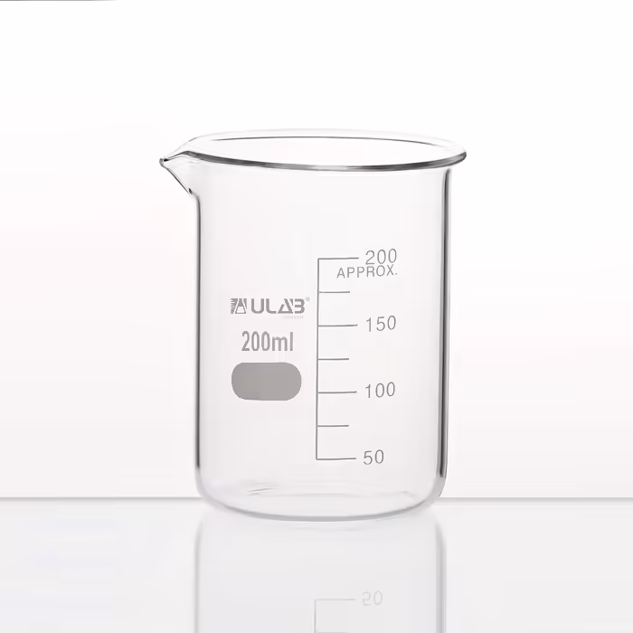 ULAB Scientific Beaker Set, Vol. 200 ml, 3.3 Borosilicate Griffin, Low Form with Printed Scale, 6 Pieces, UBG1022