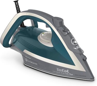 Парова праска Tefal Ultragliss Plus FV6842, 2800 Вт, знімний колектор накипу, подача пари 50 г/хв, паровий удар 260 г/хв, автоматичне вимкнення, захист від накипу, антицарапка, бірюзово-сіра