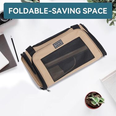 Транспортна переноска для котів та маленьких собак Petfit - легка переноска для подорожей літаком, з ременем безпеки та розкладною підстилкою, колір хакі (L)