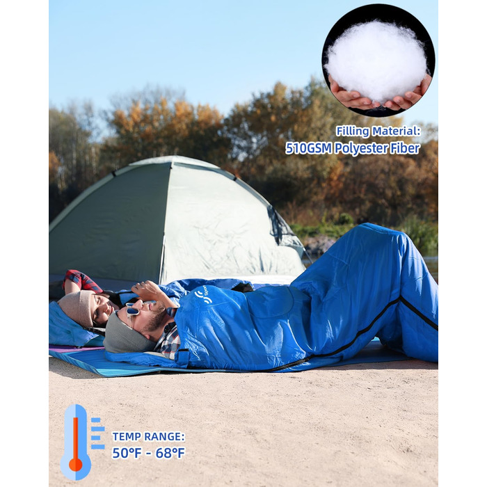 Сплячий мішок Outdoor Sportneer для дорослих та дітей - легкий спальник для кемпінгу, походів, рюкзаків, 220x75 см, блакитний