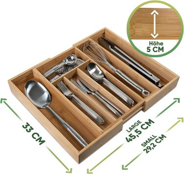 Loco Bird Cutlery Box for Drawers - 5 to 7 Compartments - Extendable Bamboo Cutlery Insert for Drawers - Drawer Organizer Kitchen - Drawer Insert Kitchen - Cutlery Organizer Drawer