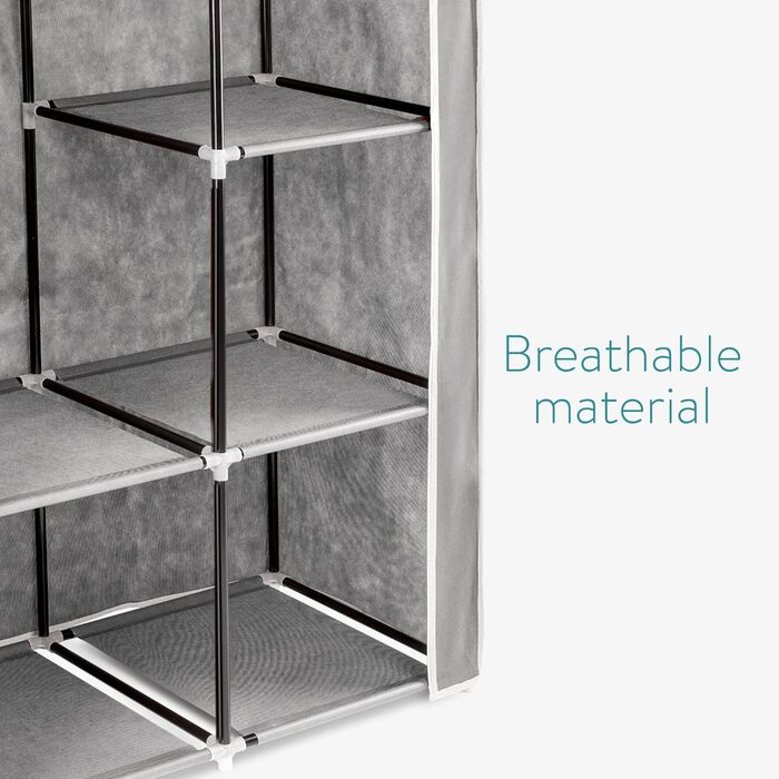 Navaris Fabric Wardrobe with Clothes Rail - Folding Wardrobe 88x170x45cm with Rail - Large, Stable Closet - Foldable Fabric Wardrobe made of Nonwoven Fabric in Light Grey