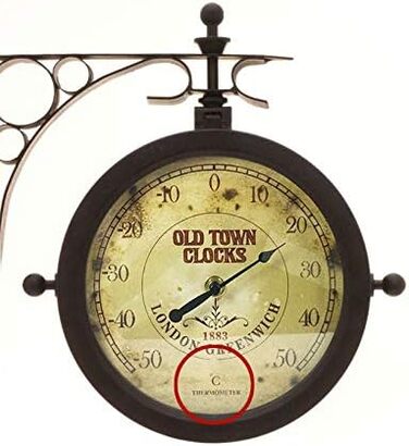 TFA Dostmann Nostalgia Wall Clock and Thermometer, Garden Clock, 60.3011, Outdoor Clock, Suitable for Outdoor Areas, Double-Sided, Antique Copper, L 270 x W 95 x H 295 mm