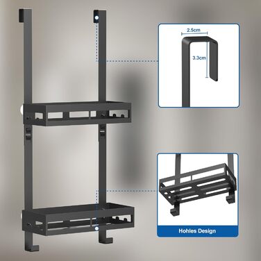 Настінна поличка для душу без свердління, органайзер для ванної кімнати з 2 кошиками, тримач для шампуню, чорний, 2 яруси
