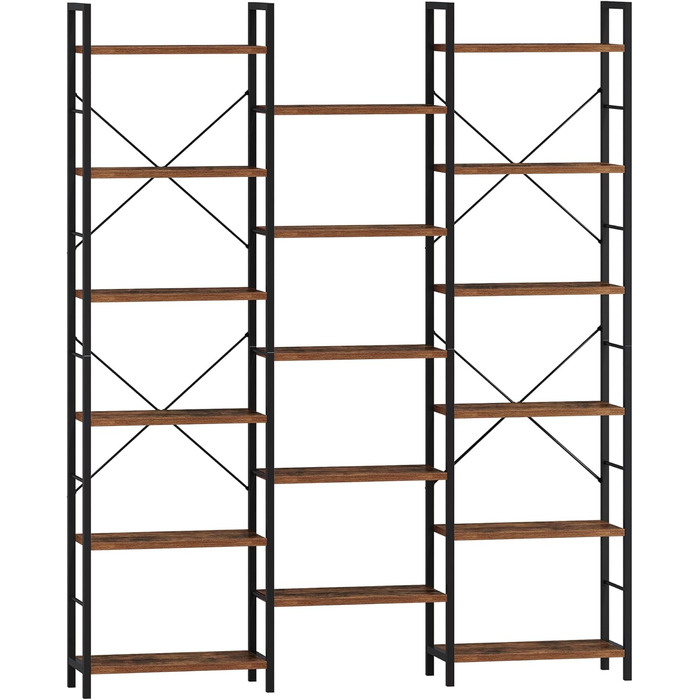 Книжкова шафа Hzuaneri, 17 полиць, 6 ярусів, регульована, 340 кг, 24x152x186 см, для вітальні та офісу, вінтаж, коричнево-чорна