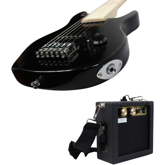 Дитячий електрогітарний набір YMC, 76.2 см, з підсилювачем 5 Вт, Gigbag, ремінь, кабель, струни, медіатори та ключ, Чорний