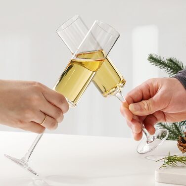WOTOR Kristall-Champagnerflöten: 4 шт. бокали для шампанського, 200 мл, скляні, для жінок та чоловіків, подарунок на день народження, весілля, річниця