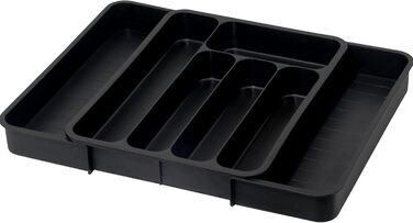 Органайзер для столових приборів в шухляду (28-47.5 см, XXL, чорний) - Розсувний лоток для ложок, виделок, ножів