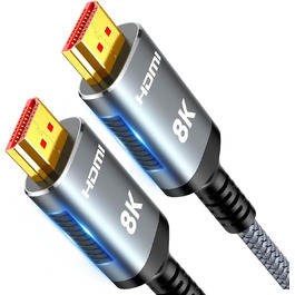 HDMI кабель Highwings 5 метрів 8K, HDMI 2.1, 48Gbps, Ultra Highspeed, Ethernet, HDR10, eARC, DTS:X, 3D, HDCP 2.2/2.3, сумісний з PS5/4/3, HDTV, Blu-ray, монітор