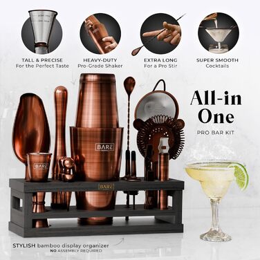 Набір бармена BARE BARREL® Mixology: 16 предметів для приготування коктейлів | Шейкер, інструменти, рецепти | Ідеальний подарунок для дому
