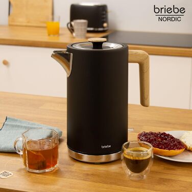 Тостер Briebe Nordic Set з широкими слотами та підставою для бургерів, 6 режимів підсмажування + Електричний чайник 1,7л, 2200W, чорний, набір для сніданку