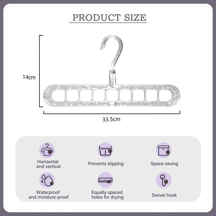 Набір з 5 компактних вішалок Cooltto 9-в-1: обертання 360°, антиковзаючі, з PET, для подорожей, органайзер для шафи, прозорі