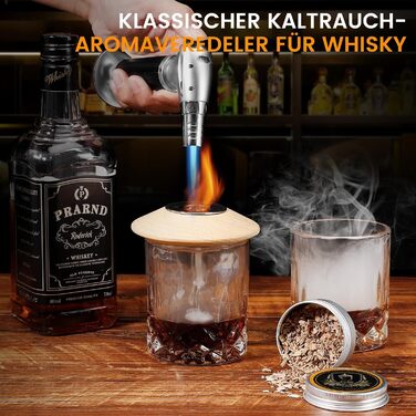 Набір для копчення коктейлів віскі з пальником, 6 смаків дерев'яної стружки, 2 склянки, 2 форми для кубиків льоду, набір для приготування бурбон Old Fashioned, подарунок для чоловіків, батьків, коханих (без пальника Butan)