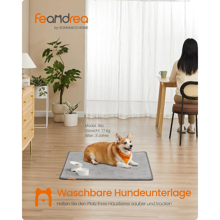 Водонепроникний килимок для собак Feandrea, 2 шт., 122 x 91 см, XL, з антиковзаючим покриттям, для собак, котів, кроликів, сірий
