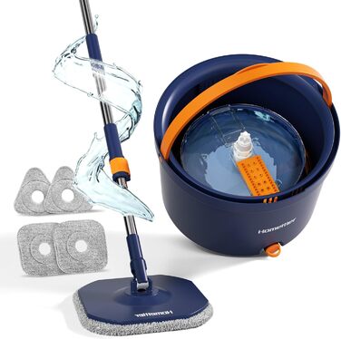 Набір для миття підлоги та вікон Wischmopp з відром, 2-в-1, 132 см, система з 2 камер, 4 мікрофібрових насадки