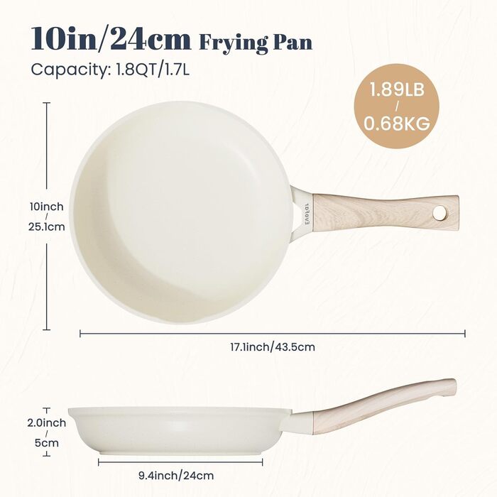 Керамічна сковорода 24 см з антипригарним покриттям, для індукційних плит, ідеальна для омлетів та смаження