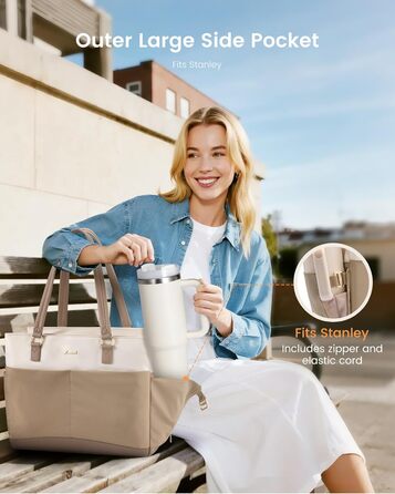 Сумка для ноутбука LOVEVOOK велика шопер для жінок бежево-хакі 15.6 дюймів. Робоча сумка, сумка для навчання, офісна сумка, сумка-тоут з блискавкою