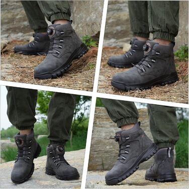 Черевики безпеки чоловічі/жіночі водонепроникні робочі черевики високі. Безпечні черевики з неслизькою підошвою, легкі черевики зі сталевим підноском та застібкою-обертом (43 EU, сірий)