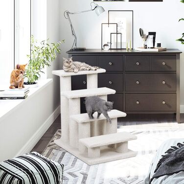 Сходинка для котів та собак GOPLUS - Кліматичний комплекс з драбиною, котячий будиночок, когтеточка (білий)