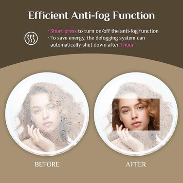 Круглий дзеркало для ванної кімнати Clevich з підсвічуванням, 80 см, сенсорне керування, протитуманне покриття, 3 кольори світла, диммування