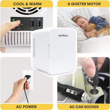 Mini холодильник Enventor 10L, 220V/12V: портативний холодильник/грілка для авто, подорожей, косметики, напоїв та їжі (білий)